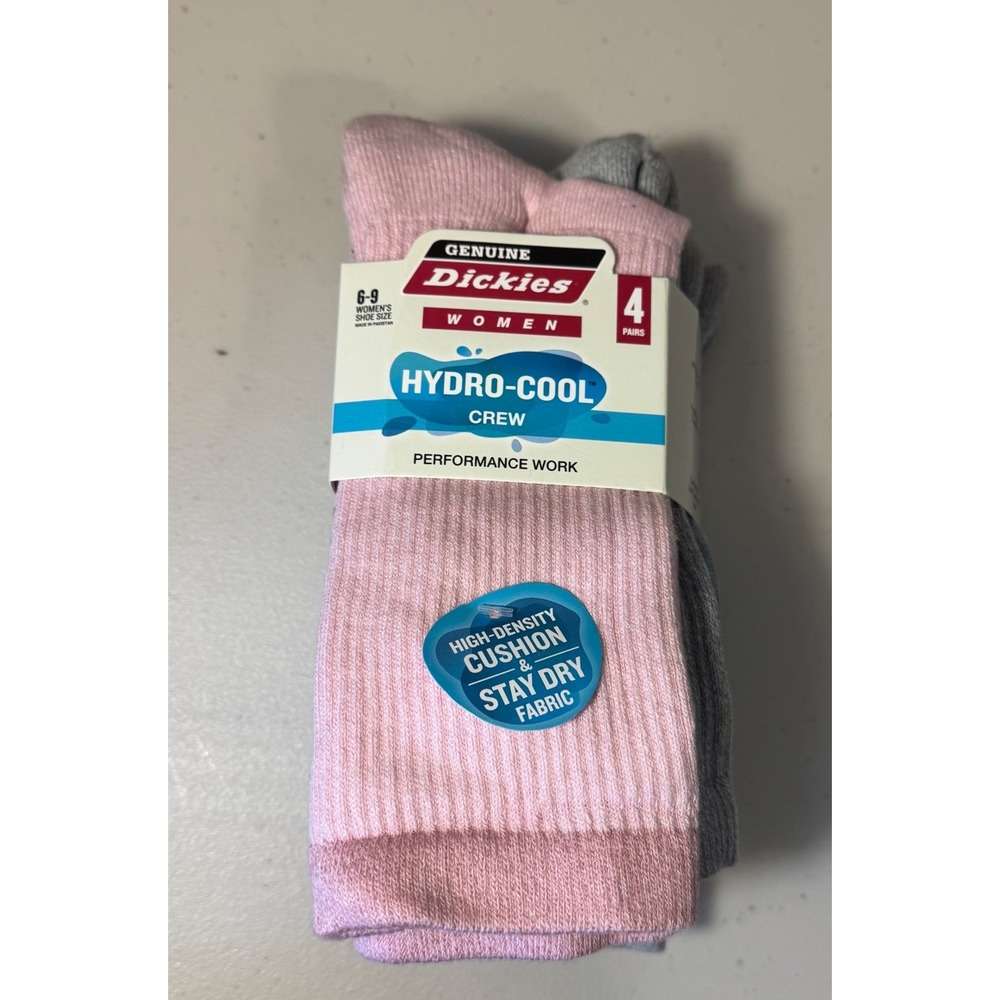 Dickies Crew Socks‎ Women 6-9 Multicolor Performance Work Hydro-Cool 4 Pairs NEW